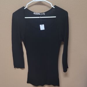 NWT Michael Stars Black Fitted Long Sleeve Blouse 🖤